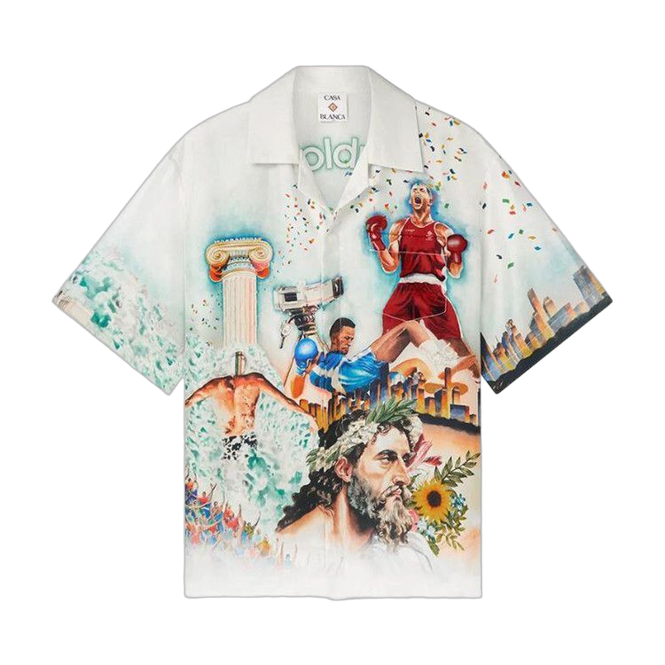 Casablanca Celebration Du Sport Short-Sleeve Silk Shirt Multicolor