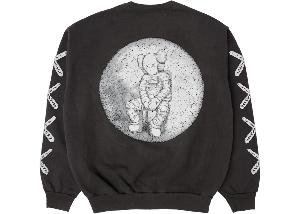 KAWS For Kid Cudi Moon Man Back Print Crewneck Sweatshirt Vintage Black