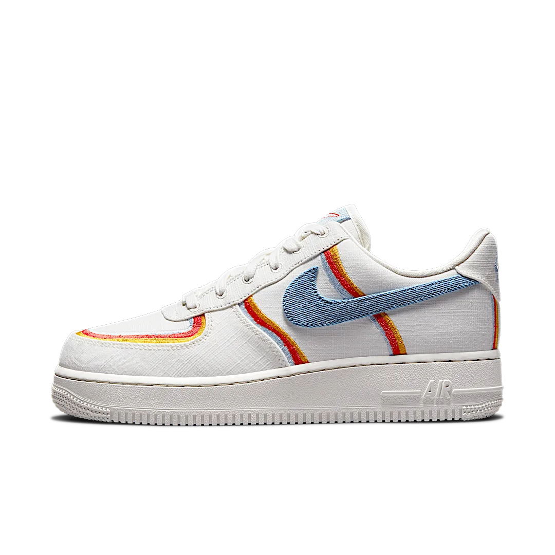 Nike Air Force 1 Low Sail Denim Swoosh, Sail/Light Armory Blue-Chili Red (DJ4655-133)