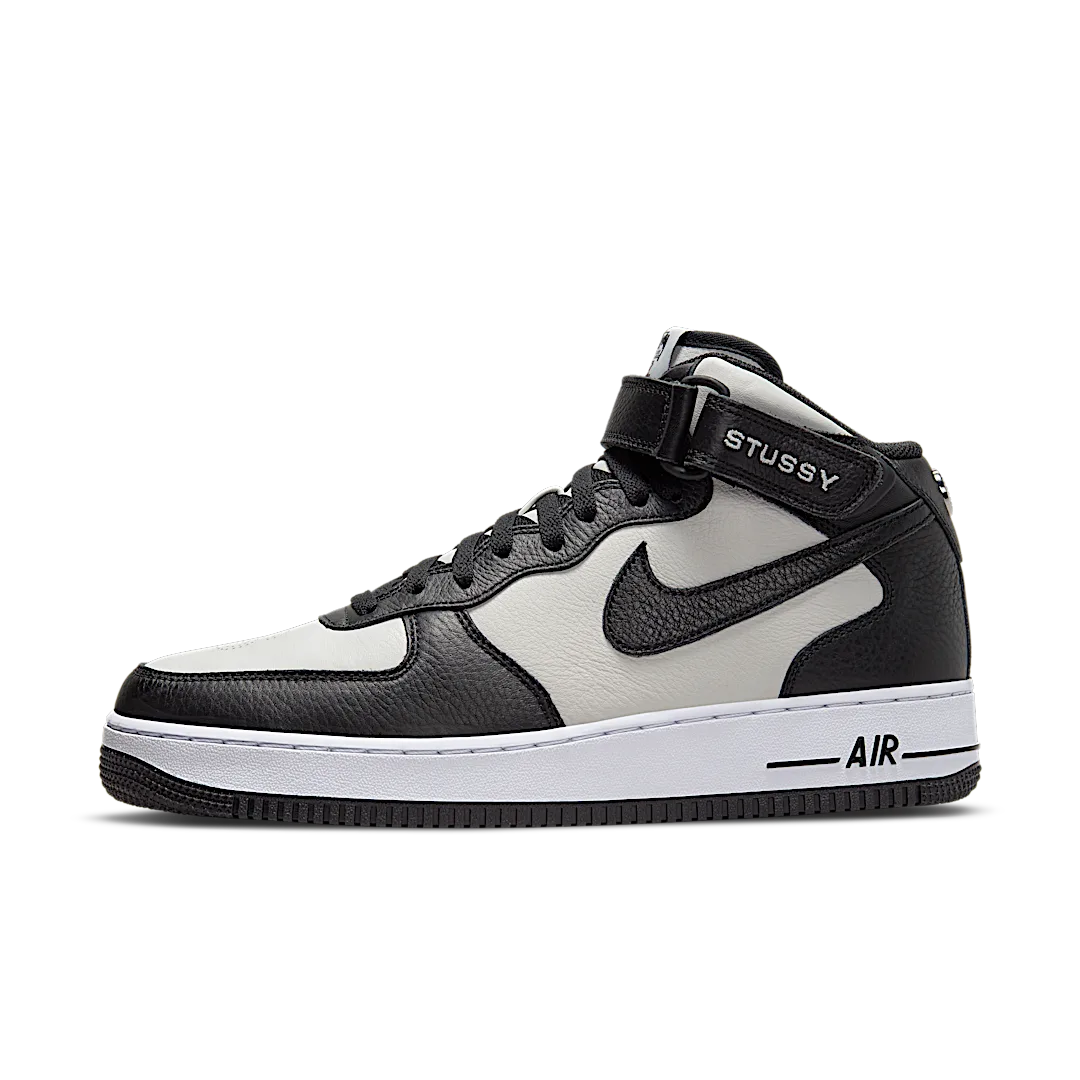 Nike Air Force 1 Mid Stussy Light Bone Black, Grey/Black/White (DJ7840-002)