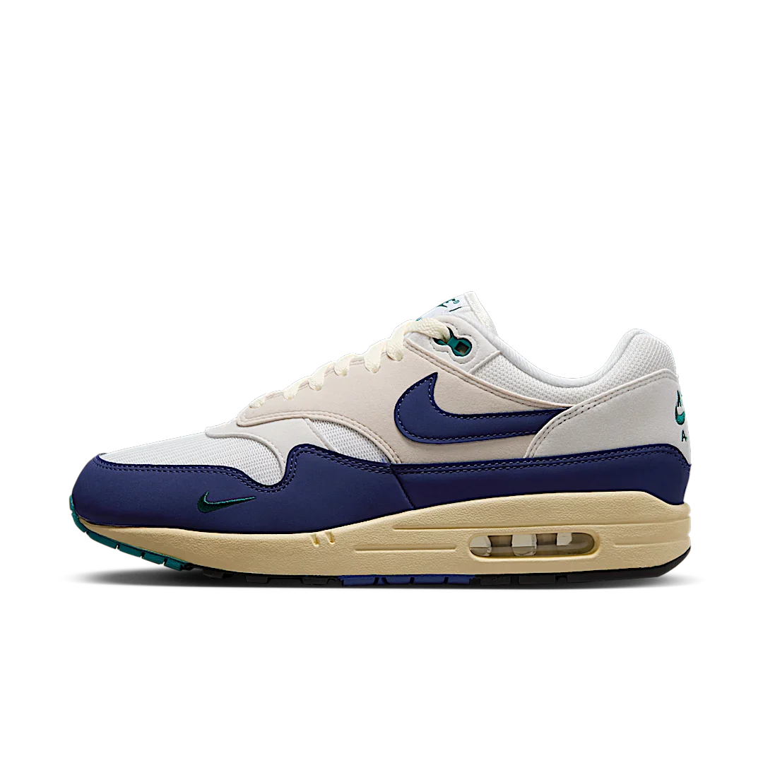 Nike Air Max 1 Athletic Department Deep Royal Blue, White/Fir/Sail/Midnight Navy/Coconut Milk (FQ8048-133)