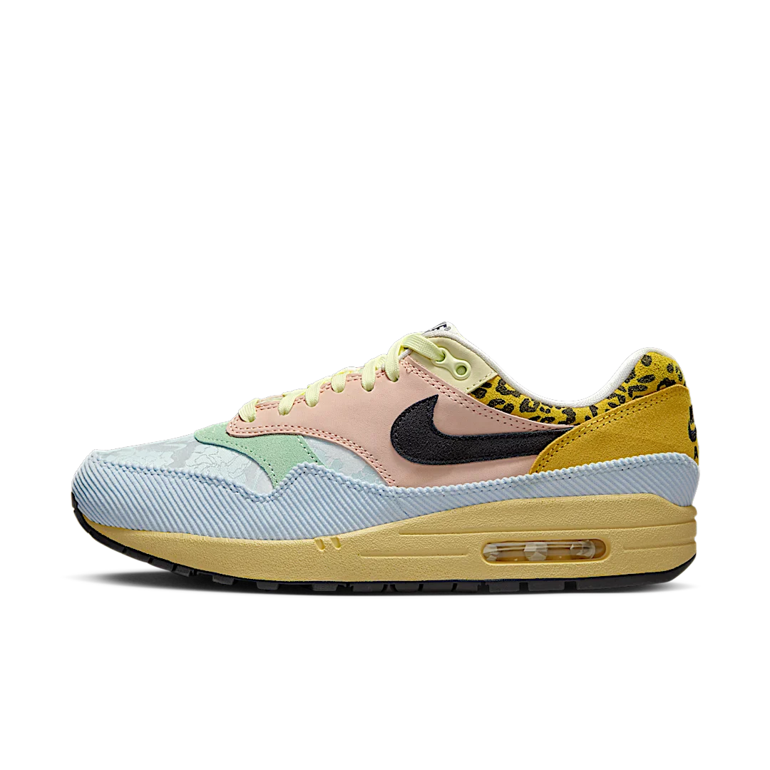 Nike Air Max 1 '87 Great Indoors Corduroy, Pink/Mustard-Sky Blue-Barely Volt (FJ4605-441)