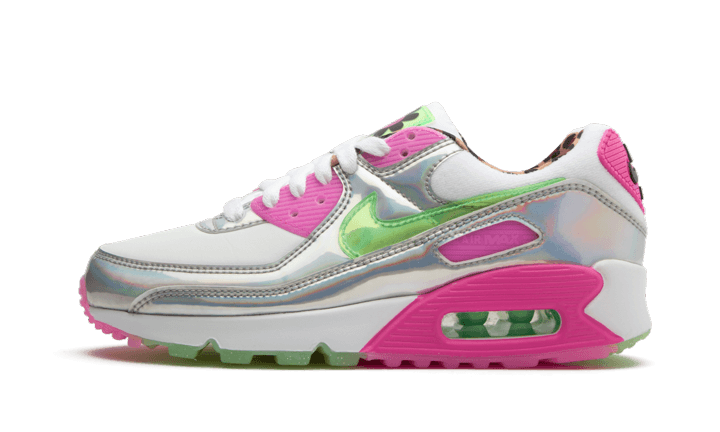 Nike Air Max 90 LX Daisy Leopard Iridescent, White/Illusion Green-Laser Fuchsia-Black (CQ2559-100)