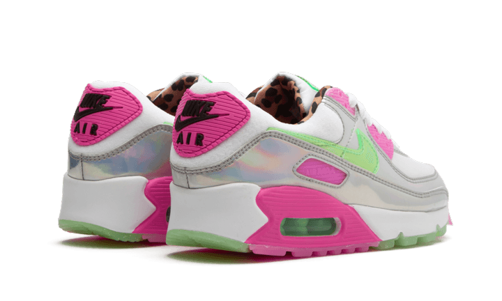 Nike Air Max 90 LX Daisy Leopard Iridescent, White/Illusion Green-Laser Fuchsia-Black (CQ2559-100)