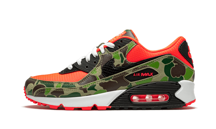 Nike Air Max 90 Reverse Duck Camo, Infrared/Black-Dark Sage-Baroque Brown (CW6024-600)