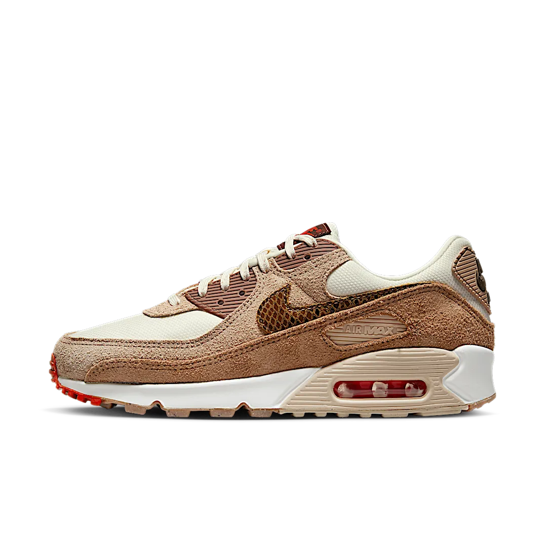 Nike Air Max 90 SE Pale Ivory Snakeskin Swoosh, Pale Ivory/Picante Red/Summit White/Oatmeal/Desert/Ale Brown (DX9502-100)