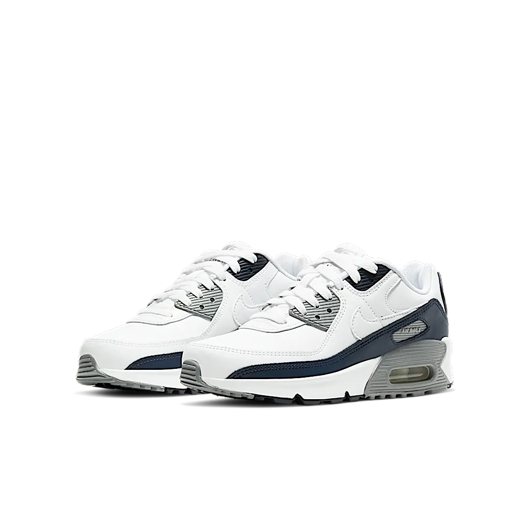 Nike Air Max 90 White Grey Obsidian, White/Light Smoke Grey-Particle Grey-Obsidian (CD6864-105)