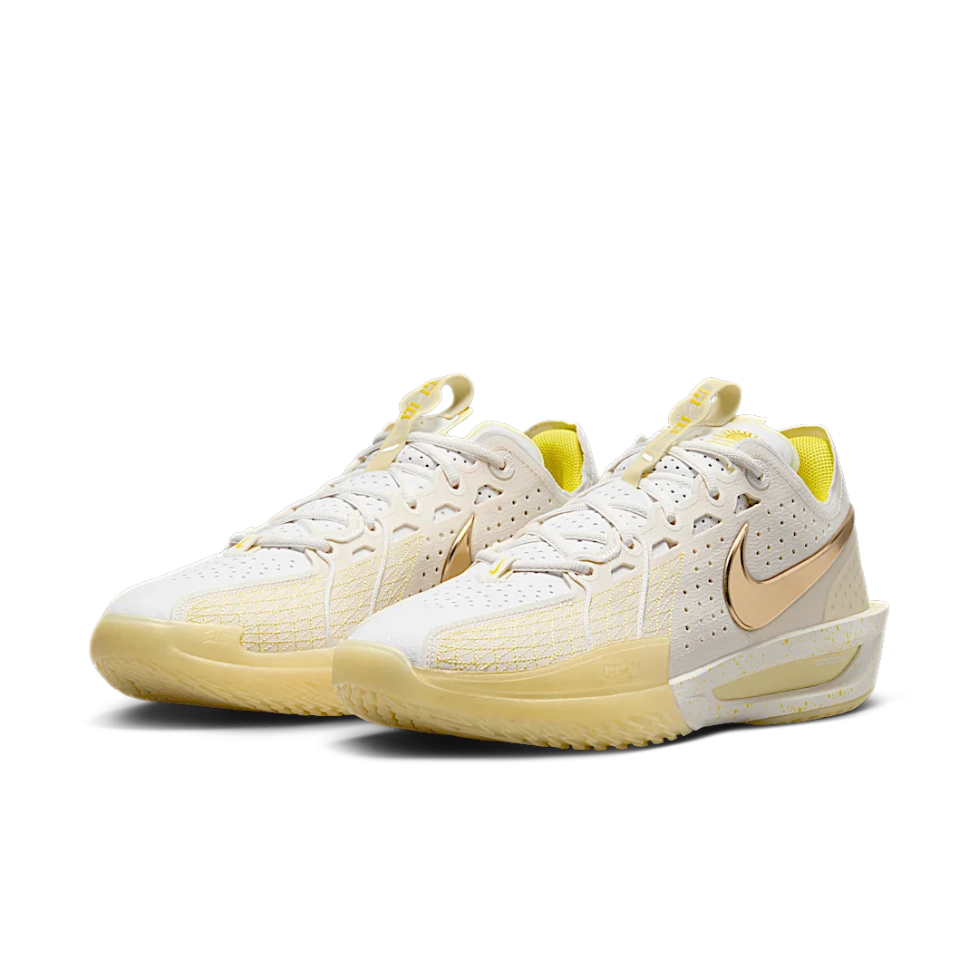 Nike Air Zoom GT Cut 3 Air Jordan Poole PE, Pale Ivory/Sail/Alabaster/Metallic Gold/Soft Yellow (FZ1523-100/FZ1522-100)