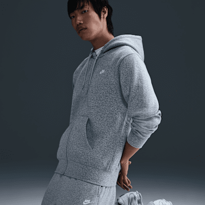 Nike Club Fleece FZ Hoodie Dark Grey Heather/Light Smoke Grey/White