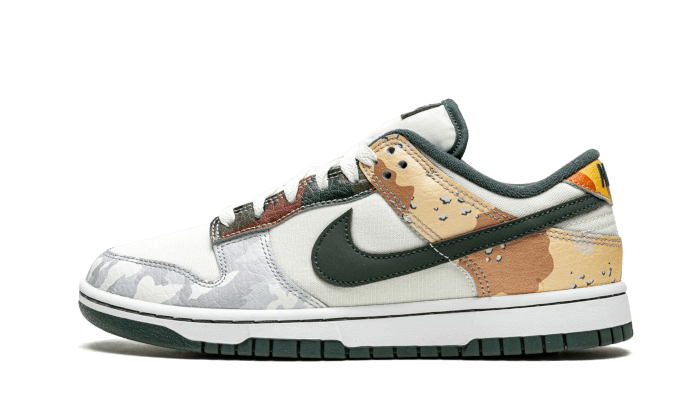 Nike Dunk Low SE Sail Multi-Camo, Sail/Vintage Green-Total Orange-White (DH0957-100)