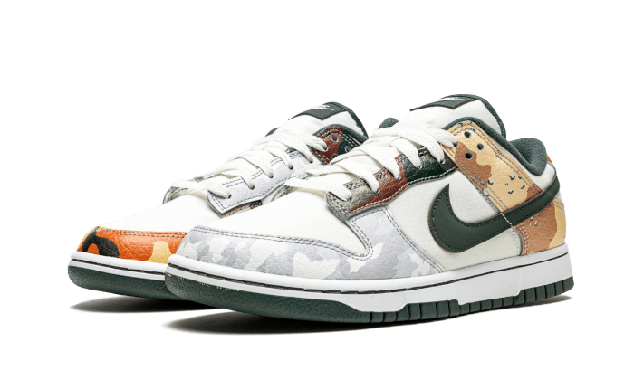 Nike Dunk Low SE Sail Multi-Camo, Sail/Vintage Green-Total Orange-White (DH0957-100)