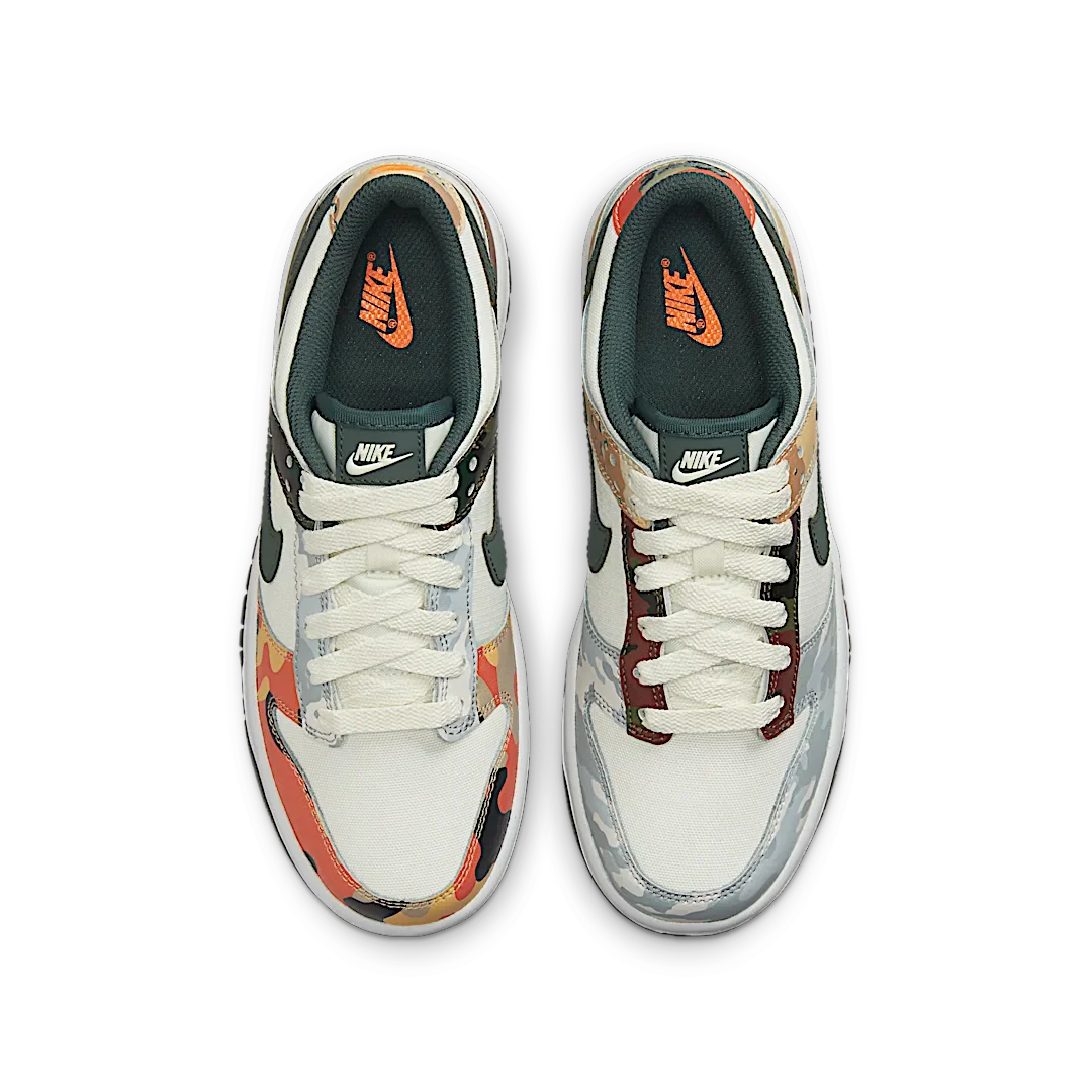 Nike Dunk Low Sail Multi-Camo, Sail/Vintage Green-Total Orange-White (DB1909-100)