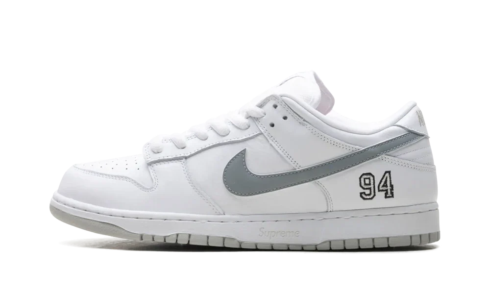 Nike SB Dunk Low Supreme 94 White Metallic Silver, White/Metallic Silver/White (HQ8487-100)