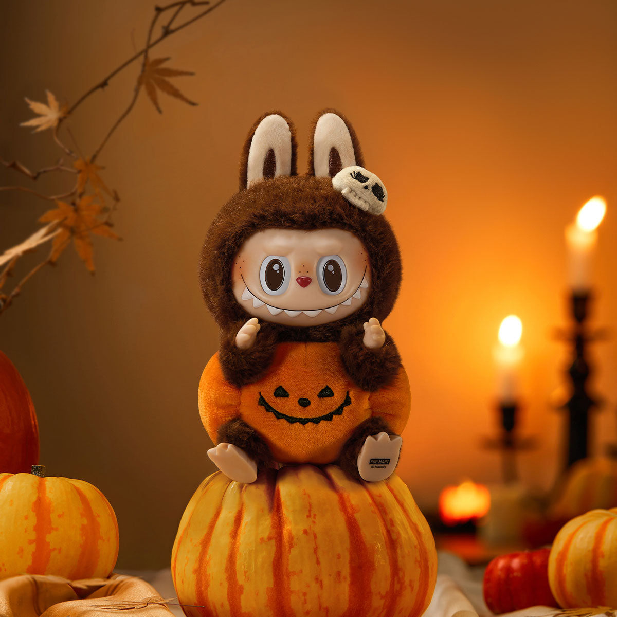 Pop Mart Labubu The Monsters Happy Halloween Party Series-Sitting Pumpkin Vinyl Plush Pendant