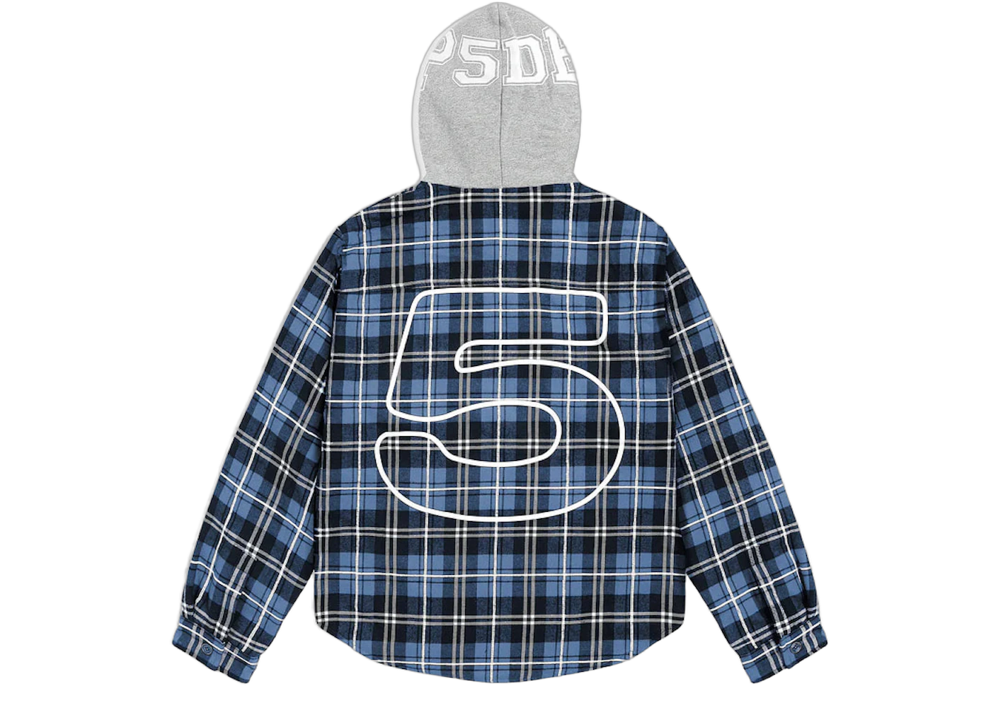 Sp5der Hooded Zip Flannel Shirt Jacket Blue Plaid