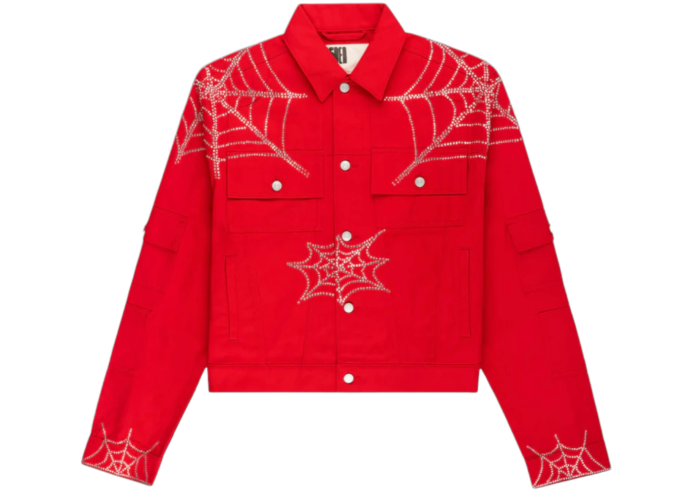 Sp5der Web Denim Cropped Trucker Jacket Red