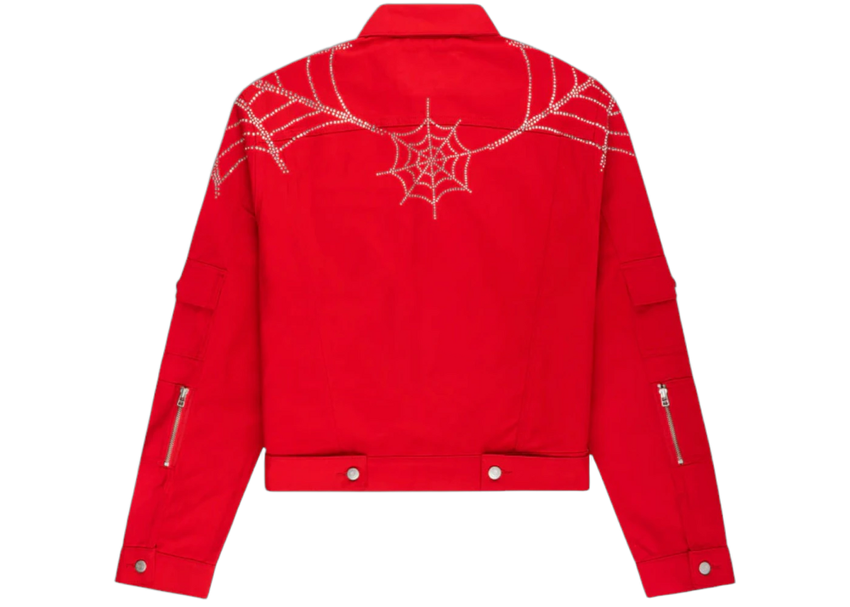 Sp5der Web Denim Cropped Trucker Jacket Red