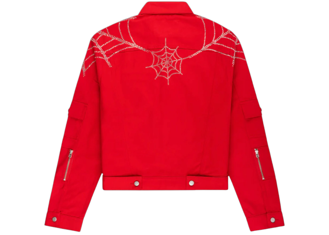 Sp5der Web Denim Cropped Trucker Jacket Red