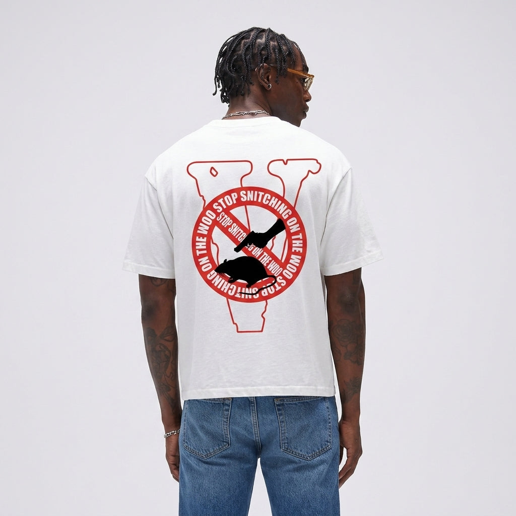 Pop Smoke x Vlone Stop Snitching T-Shirt White/Red