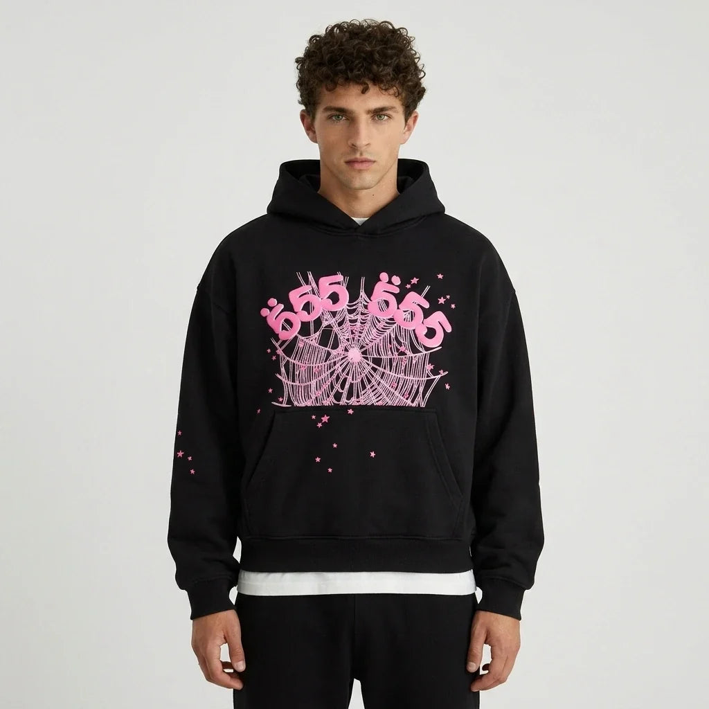 Sp5der Angel Number Hoodie Black
