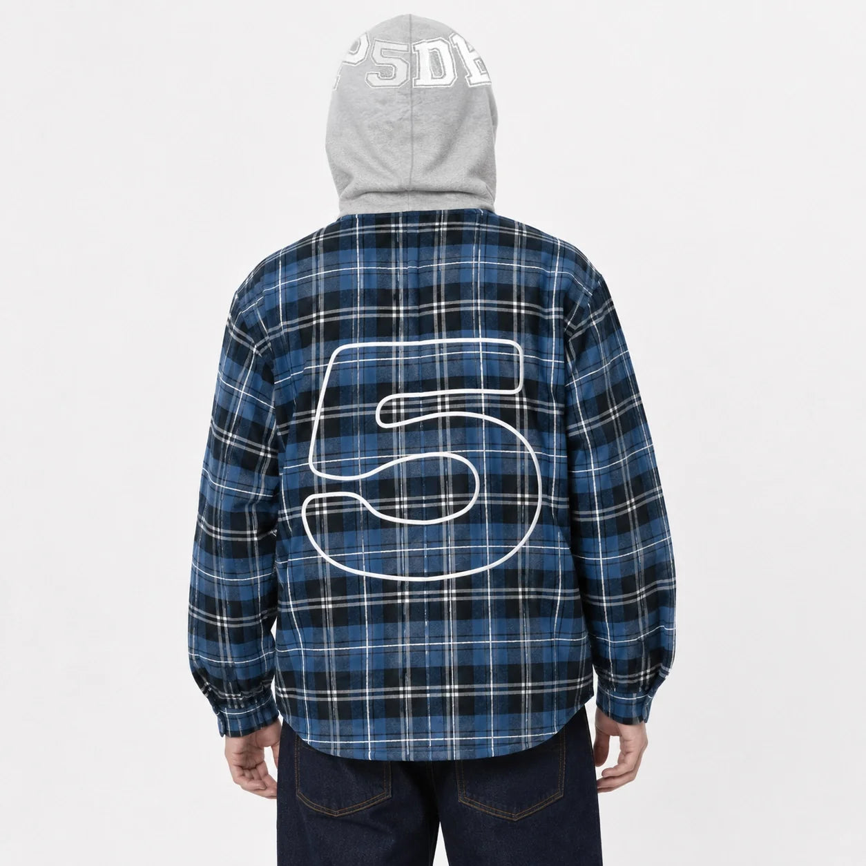 Sp5der Hooded Zip Flannel Shirt Jacket Blue Plaid
